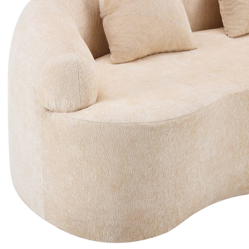 Roomfitters Green Curved Loveseat Sofa with Round Armrest, Compression Couch with 2 Pillows for Living Room & Bedroom