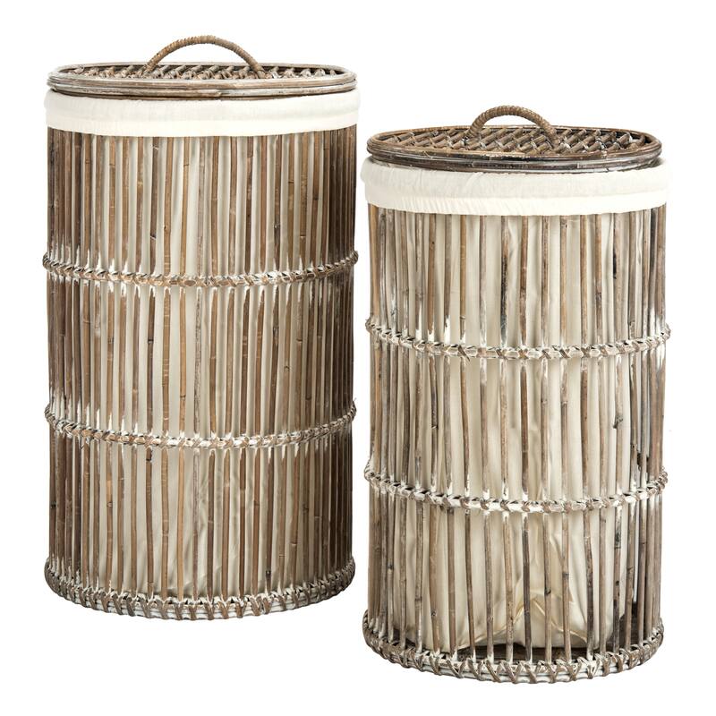 SAFAVIEH Andreia White Wash Rattan Storage Hamper with Liner - 17.7" x 17.7" x 29.5" - 18Wx18Dx30H