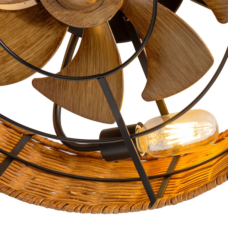 19-in Rattan Shade Low Profile Ceiling Fan with Remote Control