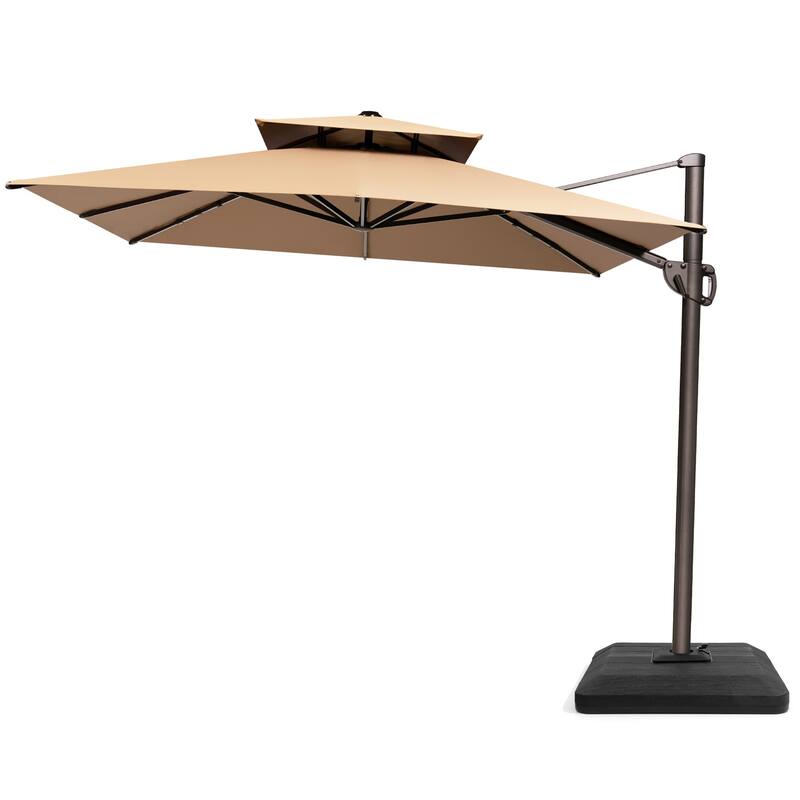 Pellebant 9X11FT Outdoor Dual Top Patio Umbrella Cantilever Offset with Base - Tan