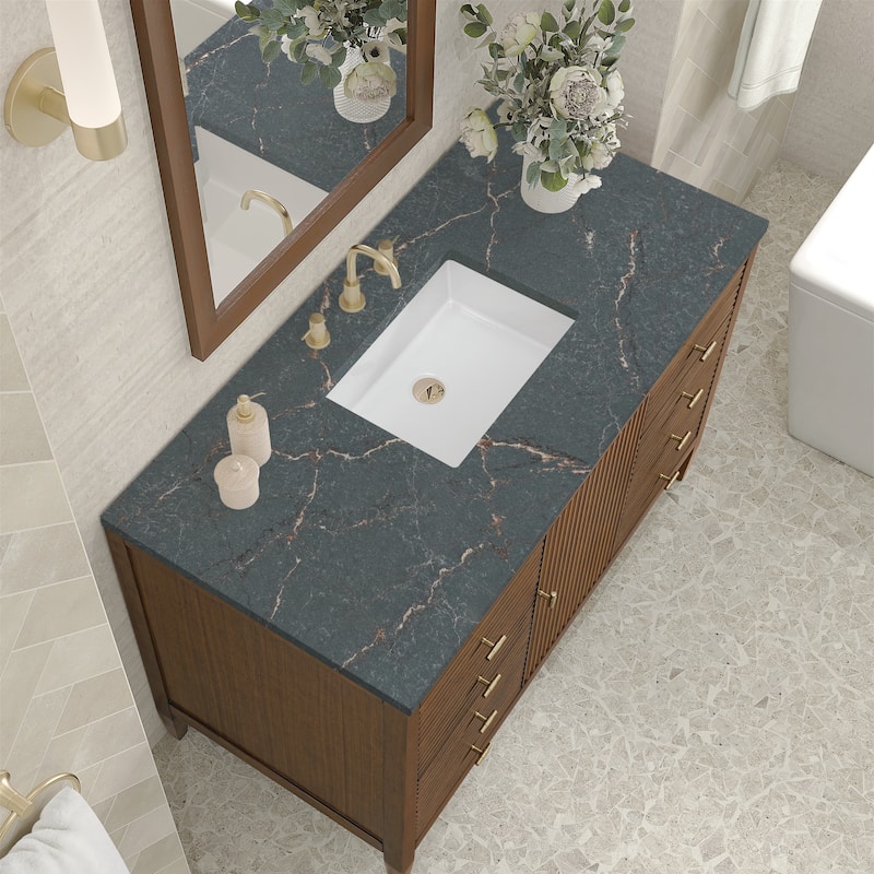James Martin Vanities Myrrin 48" Vanity, Mid Century Walnut - Parisien Bleu
