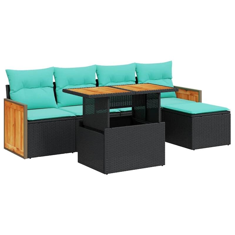vidaXL Patio Sofa Set with Cushions Outdoor Furniture 6 Piece Poly Rattan - 21.7 x 24.4 x 27.2