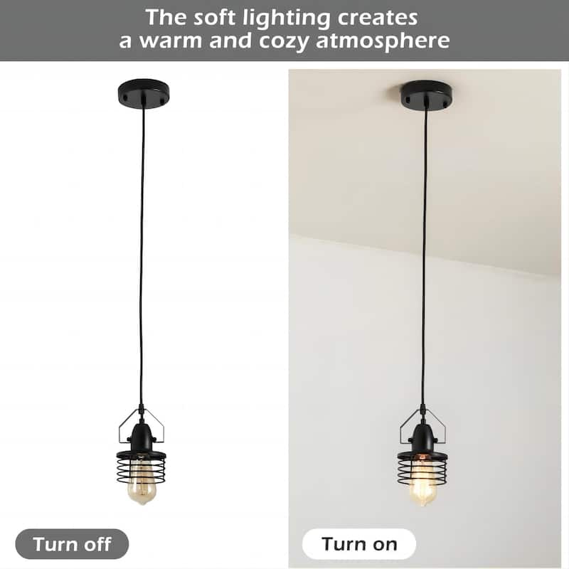 Industrial Black Pendant Light, Metal Cage Pendant Lights Dining Room Hanging Lighting, for Kitchen Island Living Room