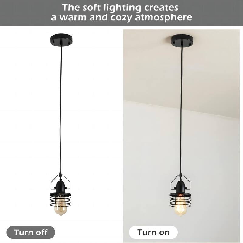 Industrial Black Pendant Light Metal Cage Pendant Lights Dining Room Hanging Lighting,Spring Shade,E26 Bulb(1 Light)