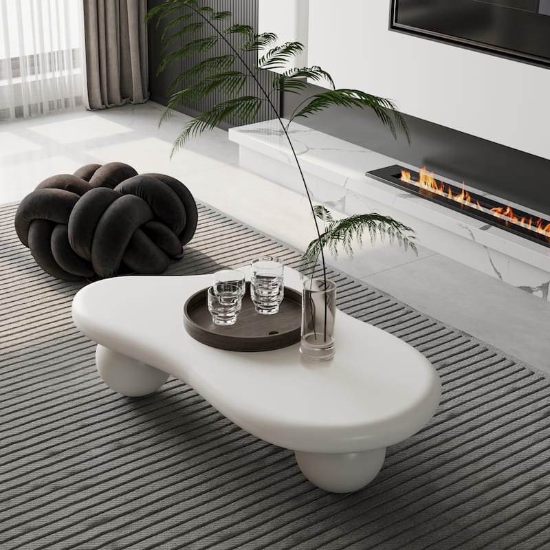 40 Inch Cloud Shaped Coffee Table with 3 Ball Legs for Living Room