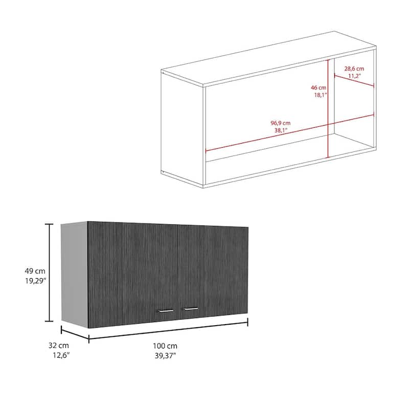 Wall Cabinet, Two Shelves, Double Door, Black Wengue Finish