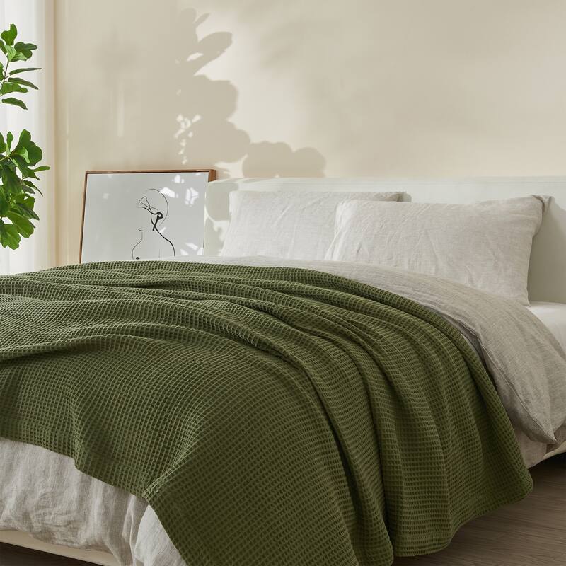 Patina Vie Maison 100% Cotton All-Season Waffle Weave Knit Throw Blanket