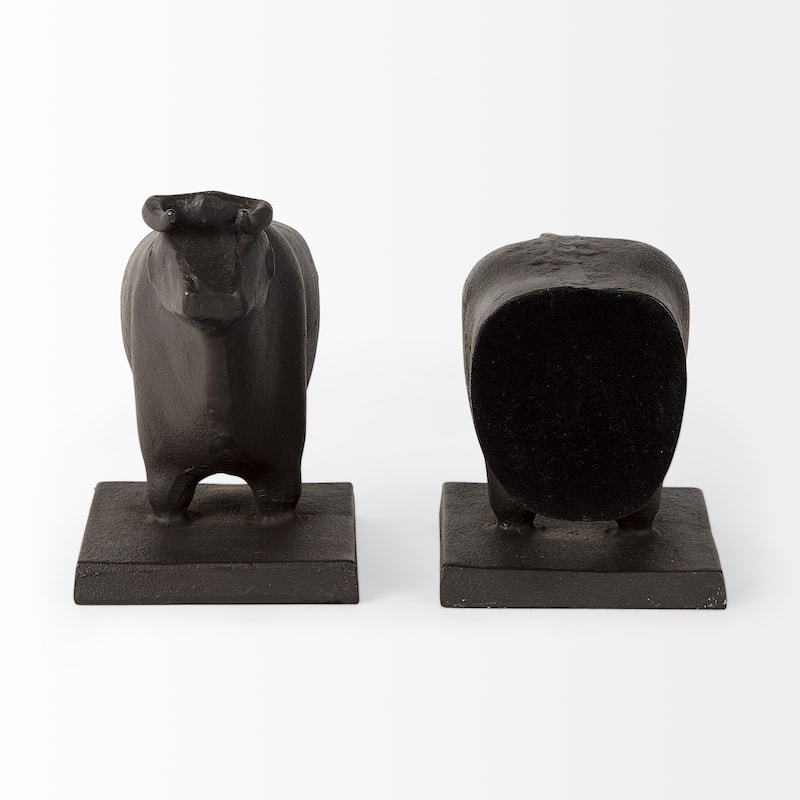 Taurus III Black Cast Aluminum Bull Bookends - 9.0L x 4.3W x 6.8H