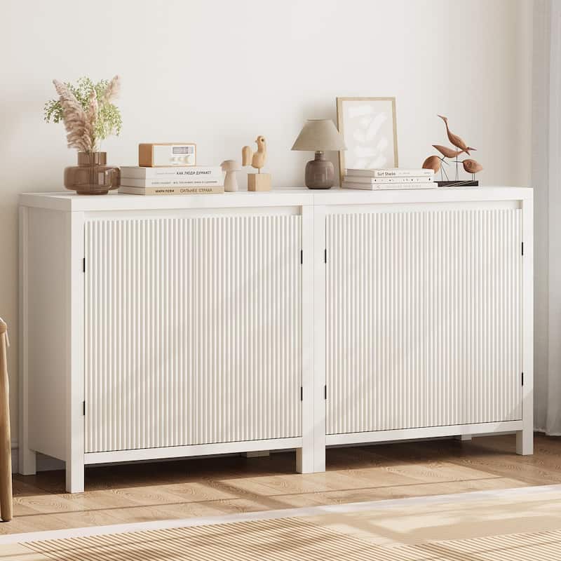 Fluted Storage Cabinet, Modern Sideboard Buffet Cabinet with Doors and Shelves