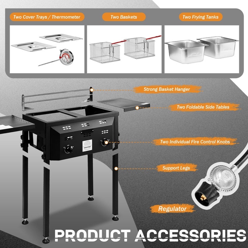 Outdoor Deep Fryer With Dual 8QT Stainless Steel Tank & Basket - N/A