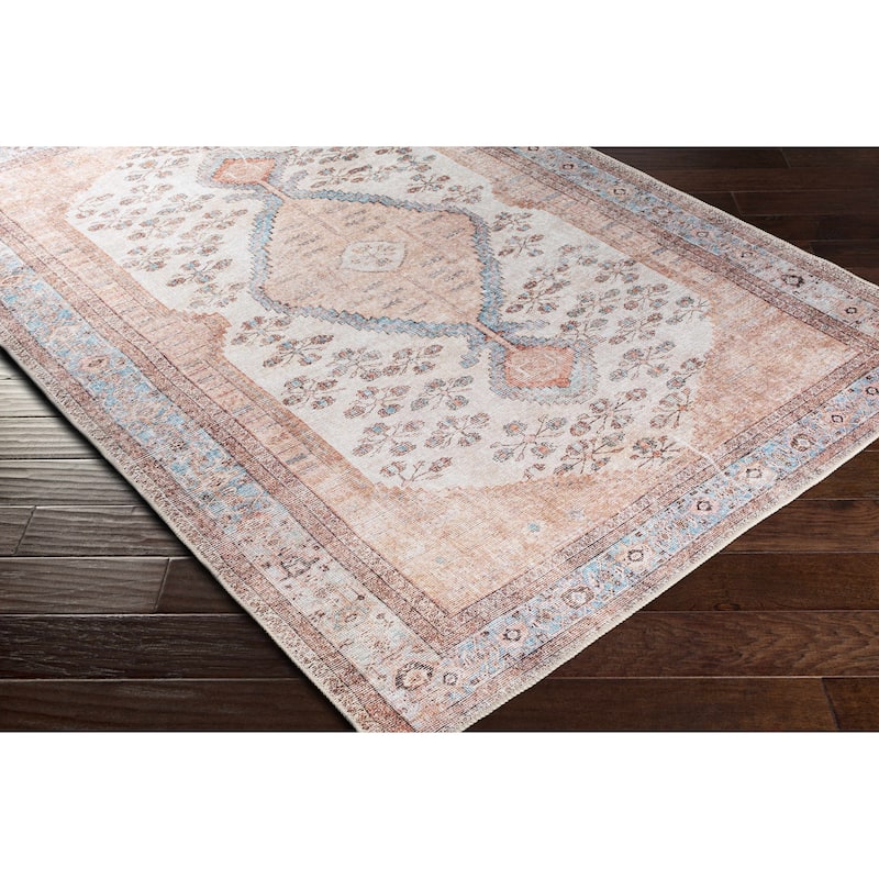 Hauteloom Moora Living Room, Bedroom Machine Washable Area Rug - Aqua, Black, Blush - 2' x 2'11"