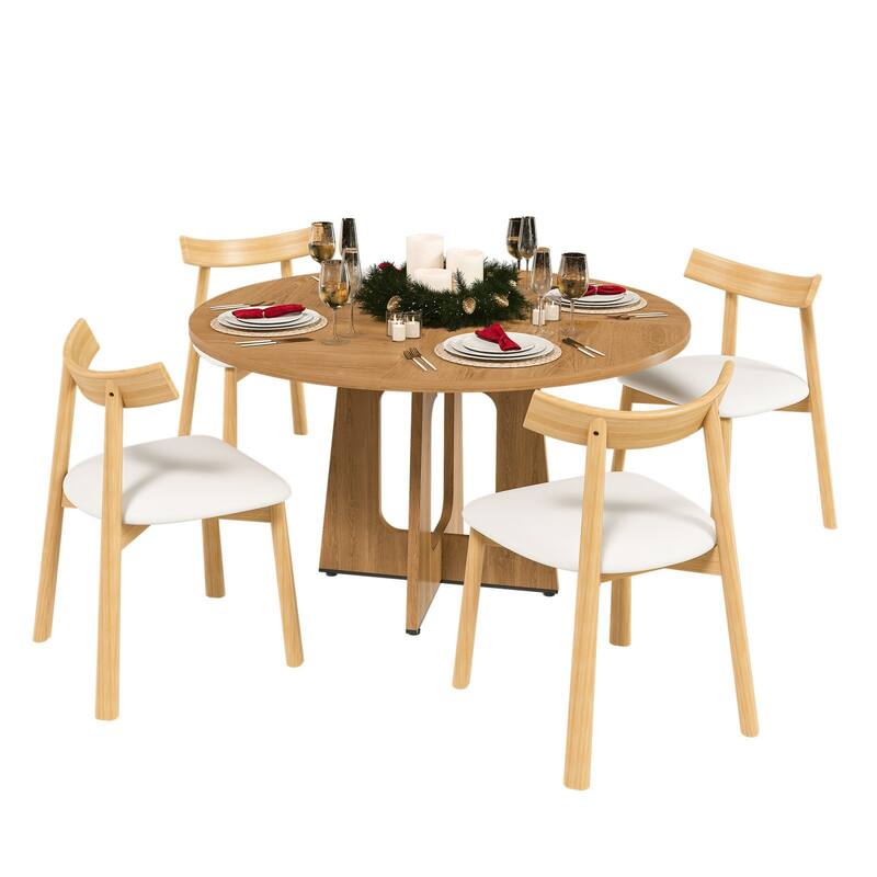 Rustic Oak Round Table, 300LB Capacity Dining Table