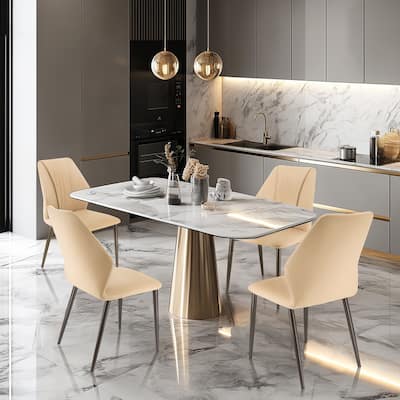 Upscale Microfiber Leather Upholstered Iron Dining Chair (Set of 2)