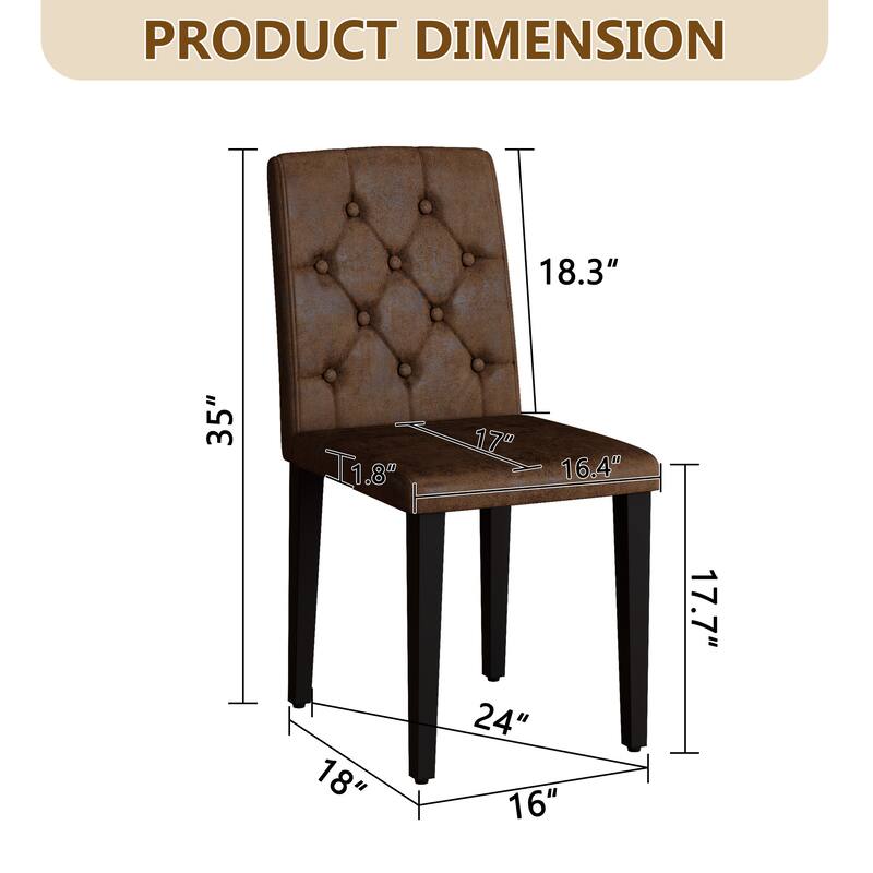 Set of 4 Suede Fabric Dining Chairs: Features a decorative button-tufted backrest, and has black metal legs