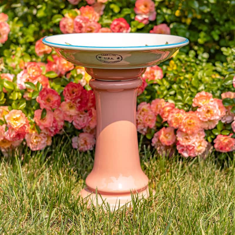 15 Inch Tall Porcelain Pedestal Birdbath - 13"x13"x15"