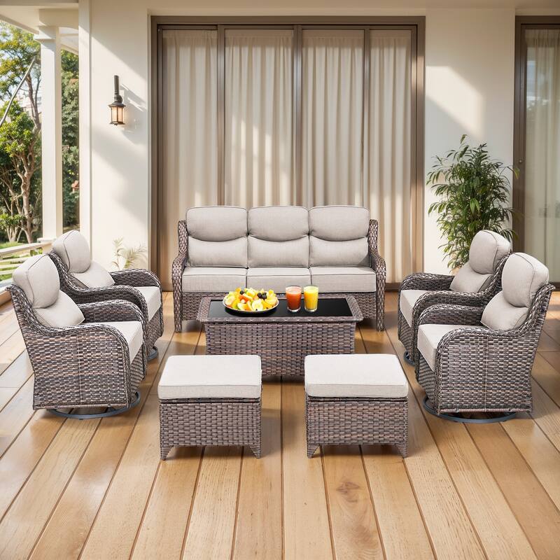 Gymojoy 8-Piece Patio Furniture Set with Swivel Glider Chairs, 6-Inch Ultra-Plush Cushions & Water-Resistant Olefin Fabric