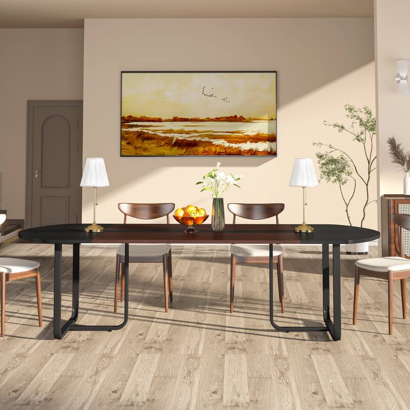 70.86" Modern Oval Dining Table with Splicing Board, Curved Kitchen Tables for 6-8