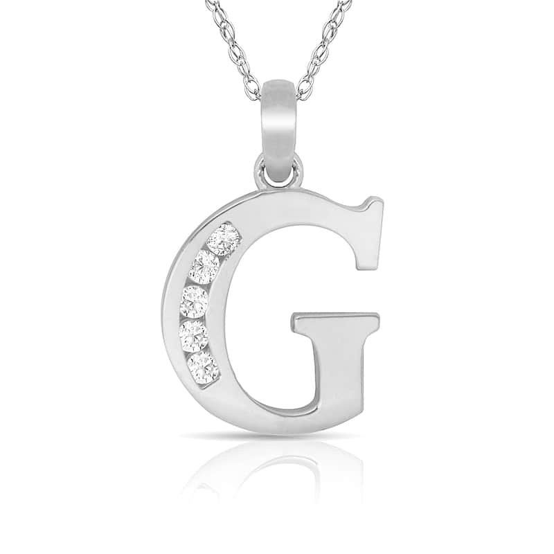 Curata 14k White Gold, 18" Small Channel-set (A-Z) Cubic Zirconia Initial Pendant Necklace - G