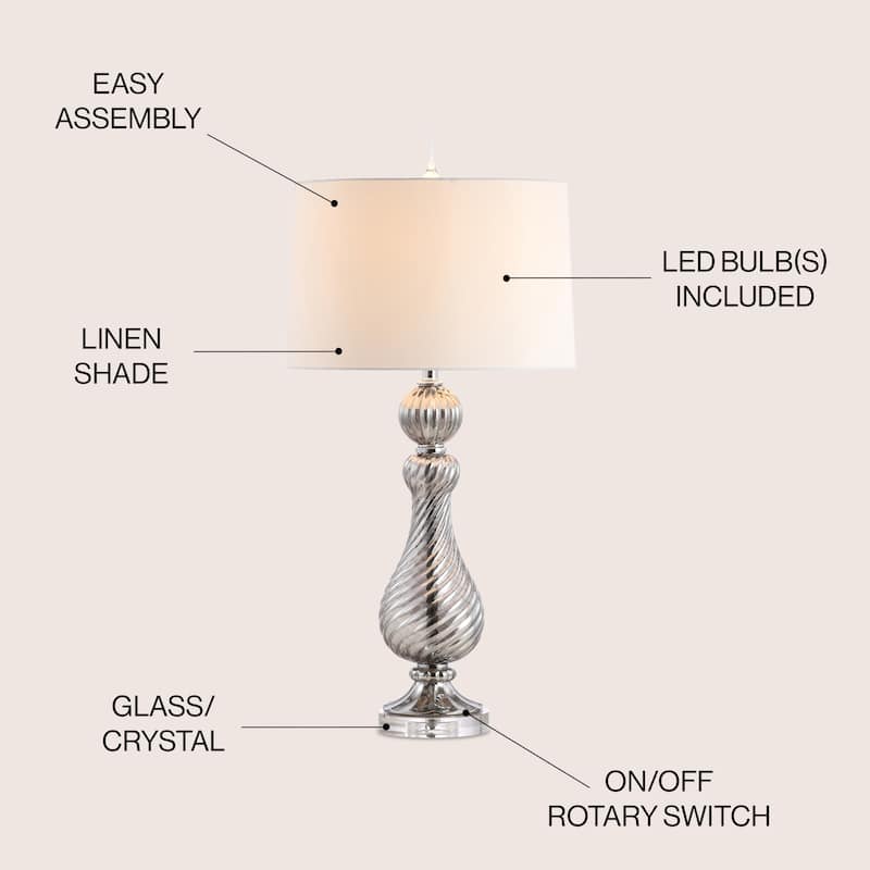 Genevieve 32" Swirled Crystal/Glass LED Table Lamp, Gray by JONATHAN Y