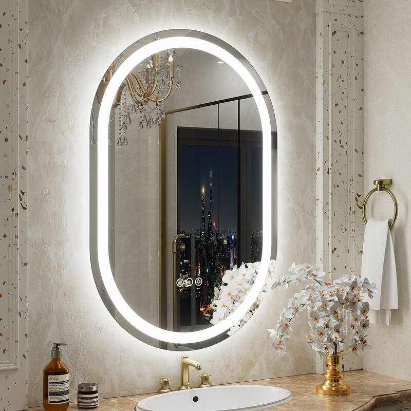 UL Certified Oval LED Lighted Anti-fog Wall Bathroom Vanity Mirror - 20"x30" - Front and back light