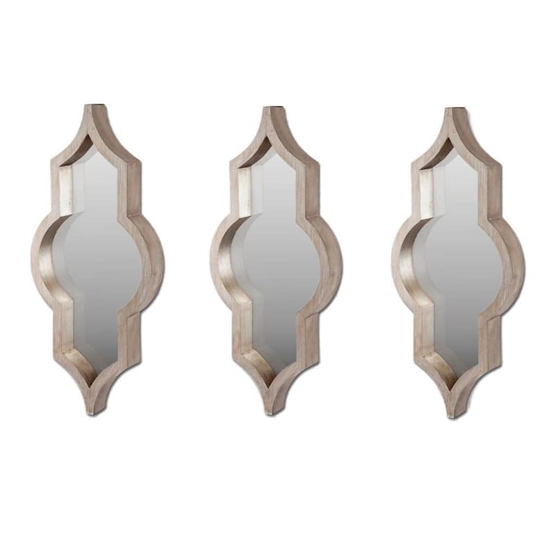 Tamanar Champagne Wood Frame Moroccan Inspired Mirror - 34" x 15" - 15"W x 34"H x 3"D