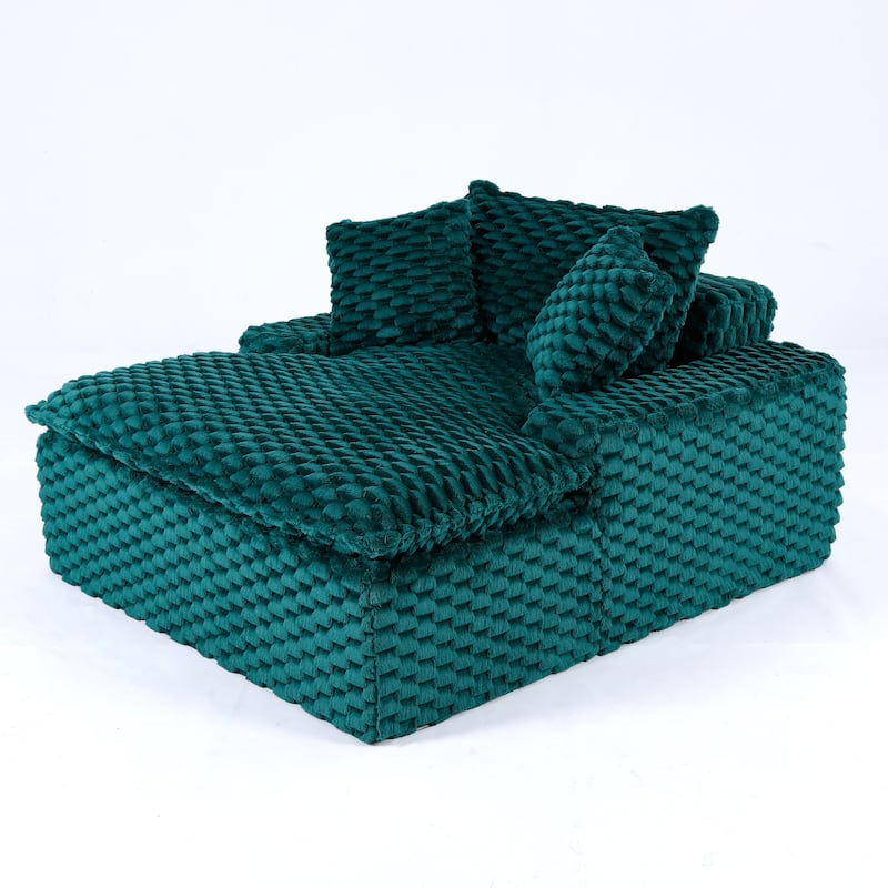 Versatile Chaise Lounge Couch Floor Standing Sofa Chair Turtle Fleece Single Accent Chiar with Pillows and Streamlined Armrests
