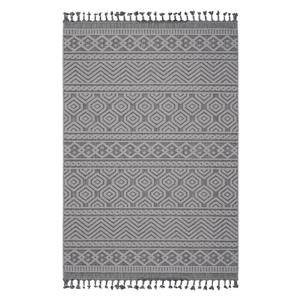 Guros Collection Grey / White / Geometric Indoor /Outdoor Non-Shedding Area Rug