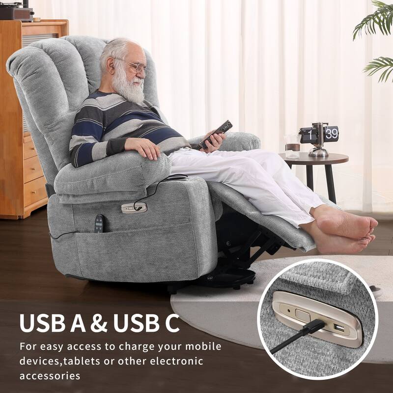 Power Lift Recliner Chair, Oversized Shell Backrest Reclining Chair with Massage & Heat for Elderly