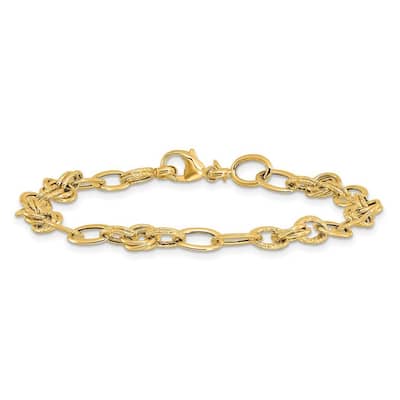 Curata 14k Yellow Gold 7.5" 6.2mm Textured Fancy Mixed Link Bracelet