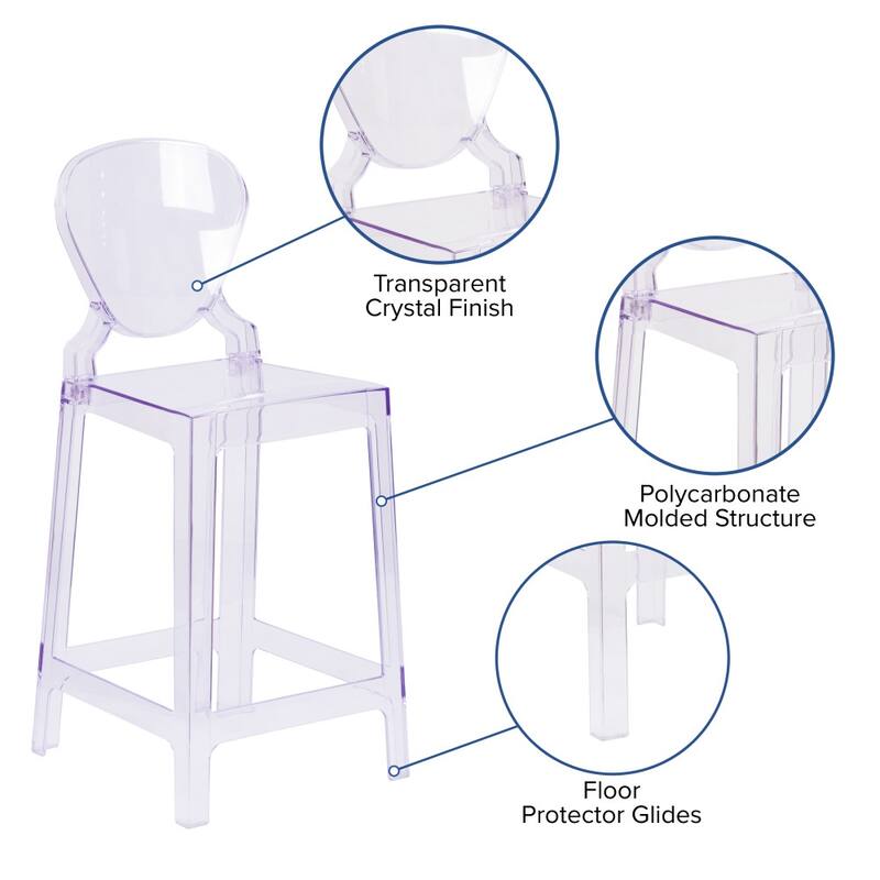 4Pk Ghost Counter Stool with Tear Back in Transparent Crystal - Wedding Chairs