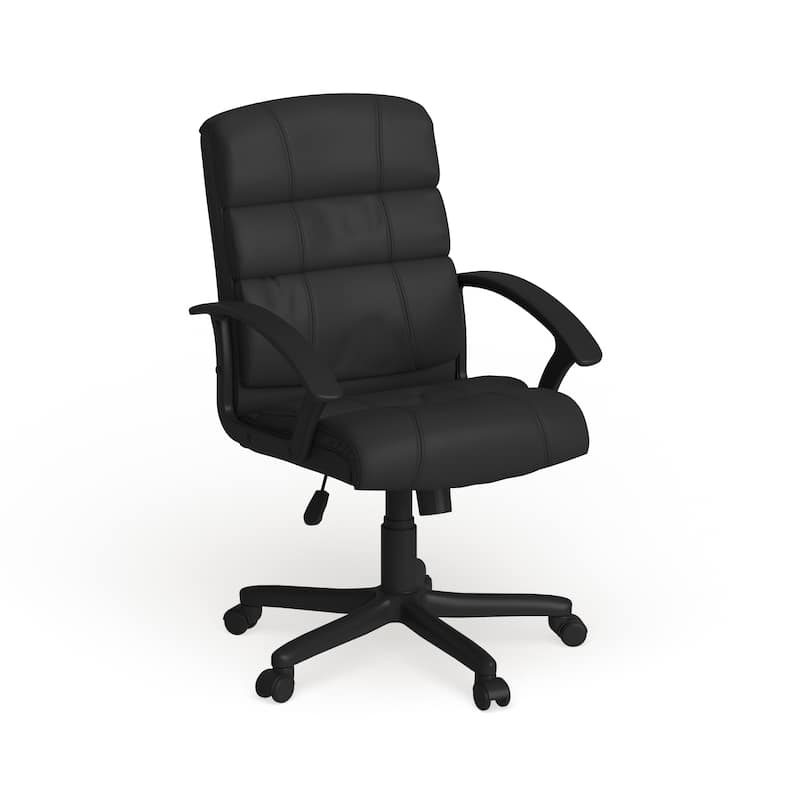 Mid-Back LeatherSoft Swivel Office Chair with Accent Divided Back and Arms - Black