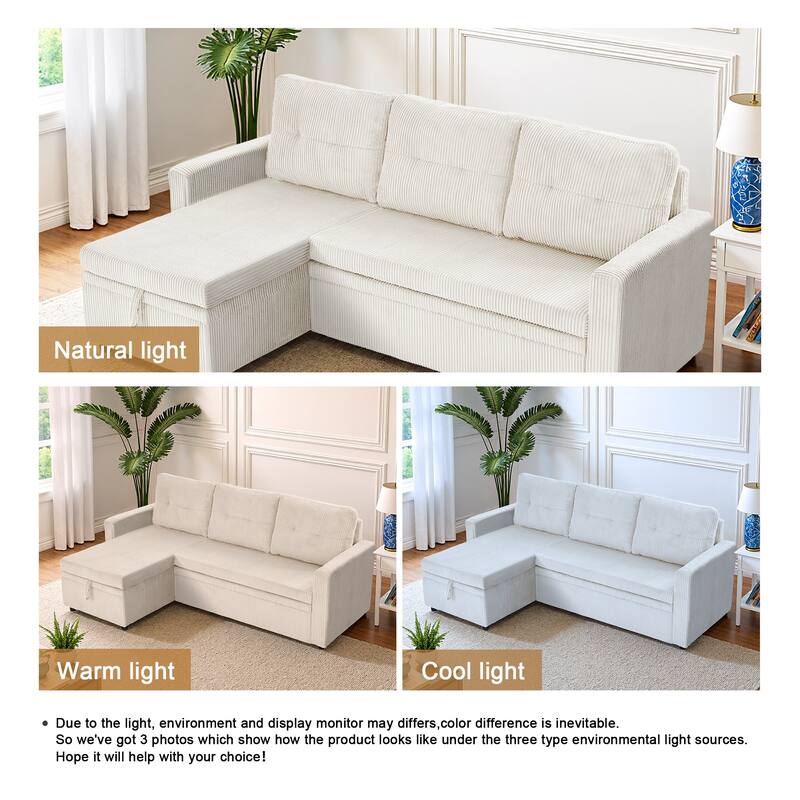 Tufted Convertible Corduroy/ Linen Modular Sectional Sofa with Storage Chaise