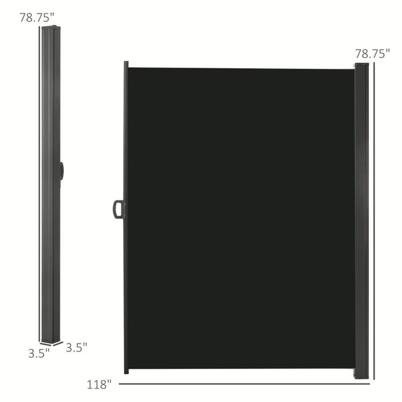 Black Adjustable Outdoor Side Awning with Waterproof Polyester Fabric and Grey Steel Frame
