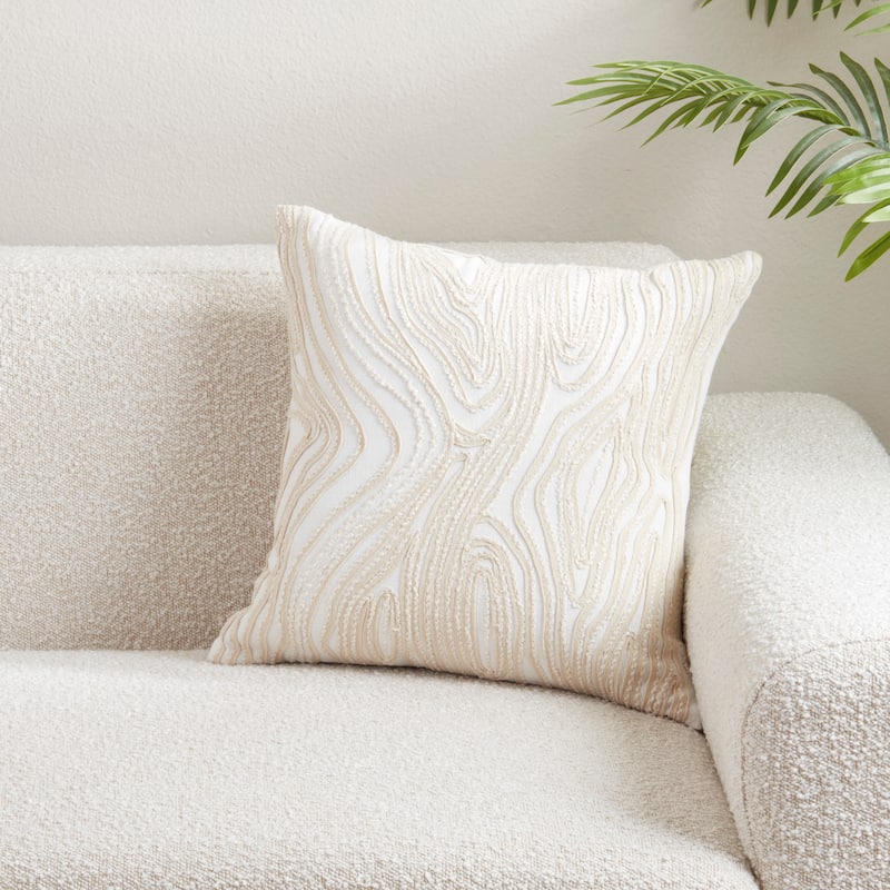 Embroidered Wave Cotton Throw Pillow - Textured Swirl Stitch Design for Sofa, Bed & Accent Styling, 18"x18"