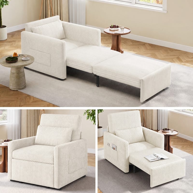 3 in 1 Pull Out Sleeper Chair, 75.2" Long Convertible Sofa Bed for Adults