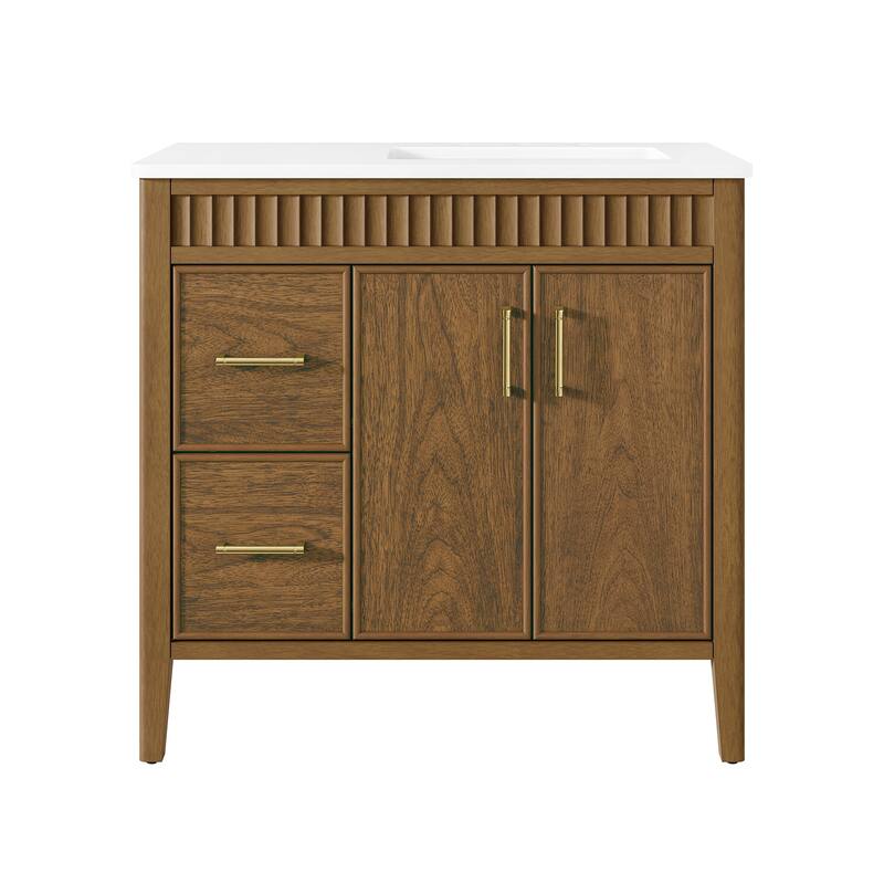 Juliette Warm Walnut Bathroom Vanity with White Quartz Top