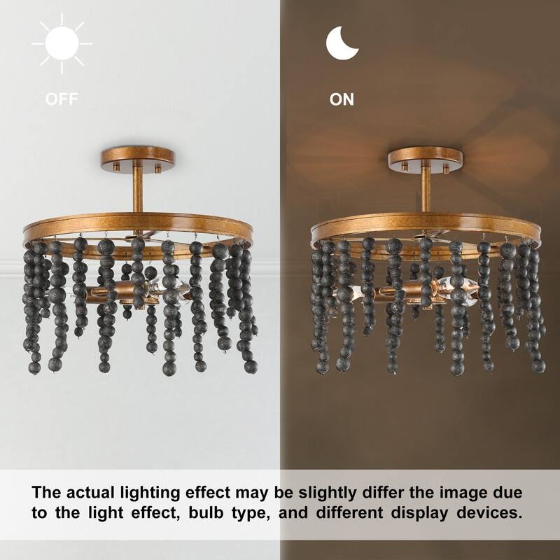 Genzi Boho Glam 3-light Brass Beads Semi-flush Mount Ceiling Light Entryway Dining room - D14"*H14"
