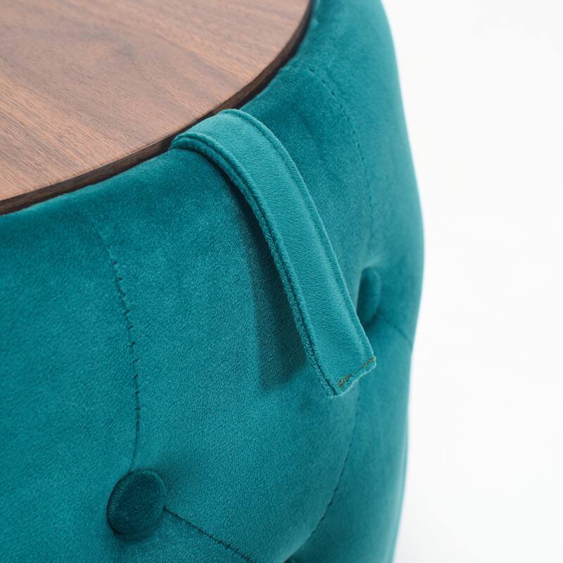 Luxurious Nesting Ottomans of 2, Round Storage Foot Stool with Wood Tray