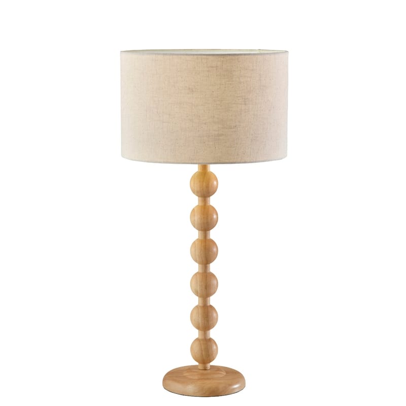 Wood Table Lamp with Off White Drum Shade and Rotary Switch - 13.75” x 13.75” x 28” (D x W x H) - Brown