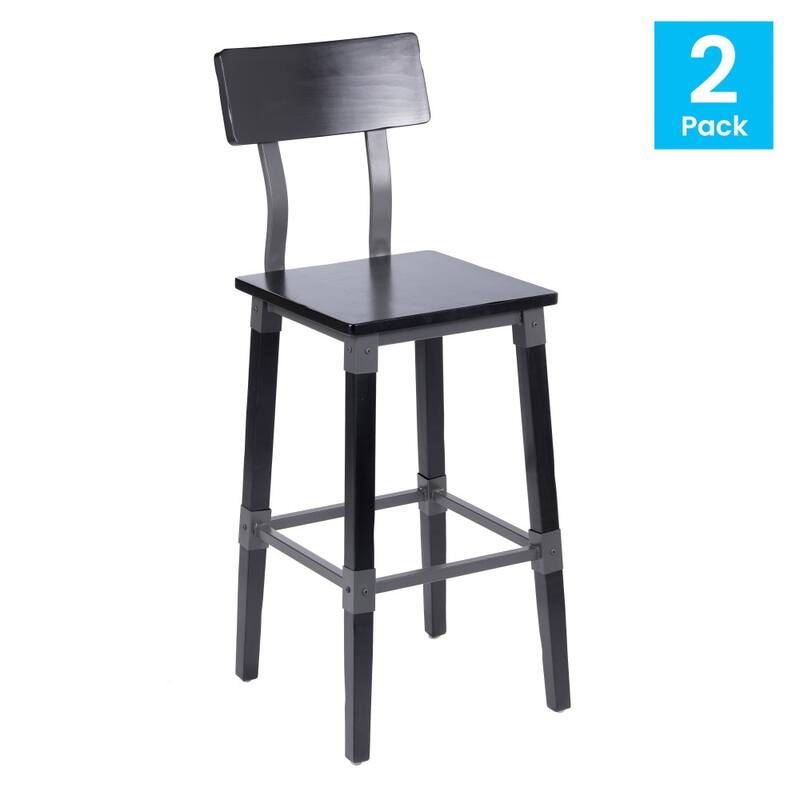 2 Pack Commercial Grade Rustic Industrial Style Wood Dining Barstool