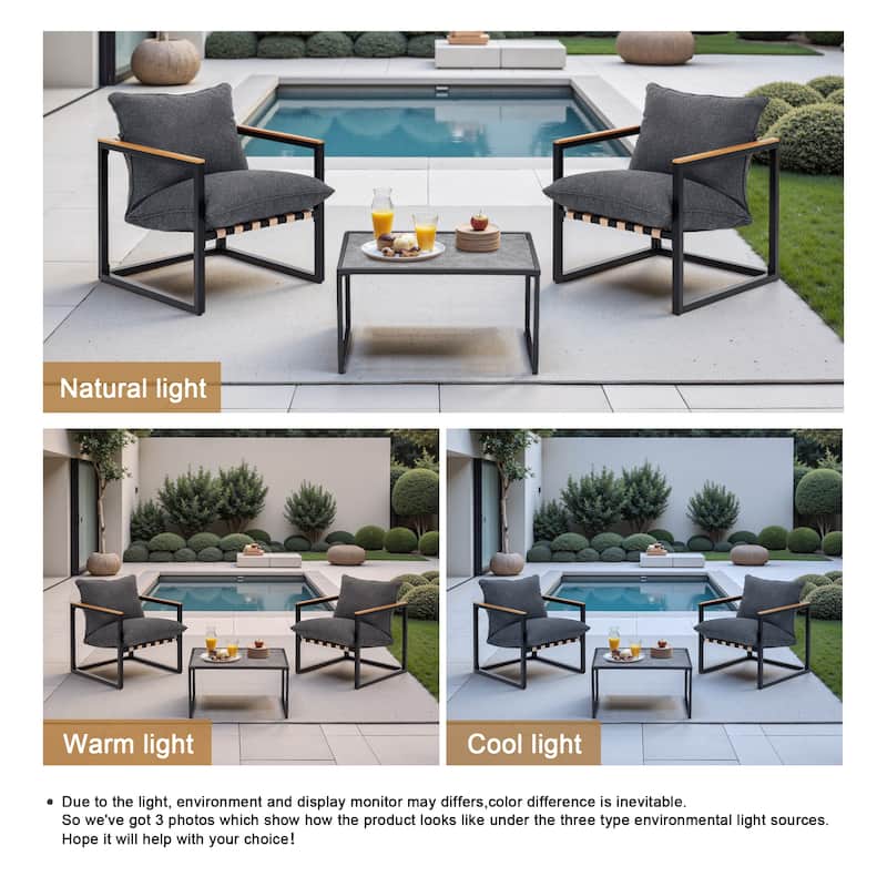 3 Piece Patio Furniture Seating Coffee Table Armchair With Cushions