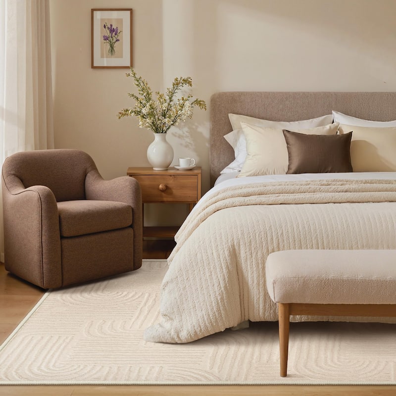 Mcow High-Low Textured Plush Washable Non-Slip Area Rug