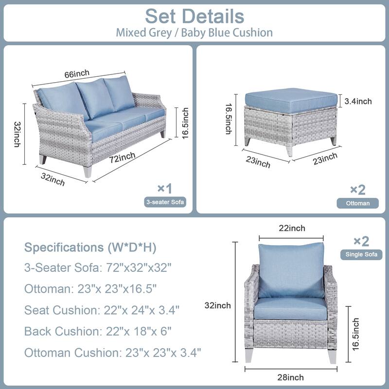 5 Piece Outdoor Patio Sofa Chair Furniture Set