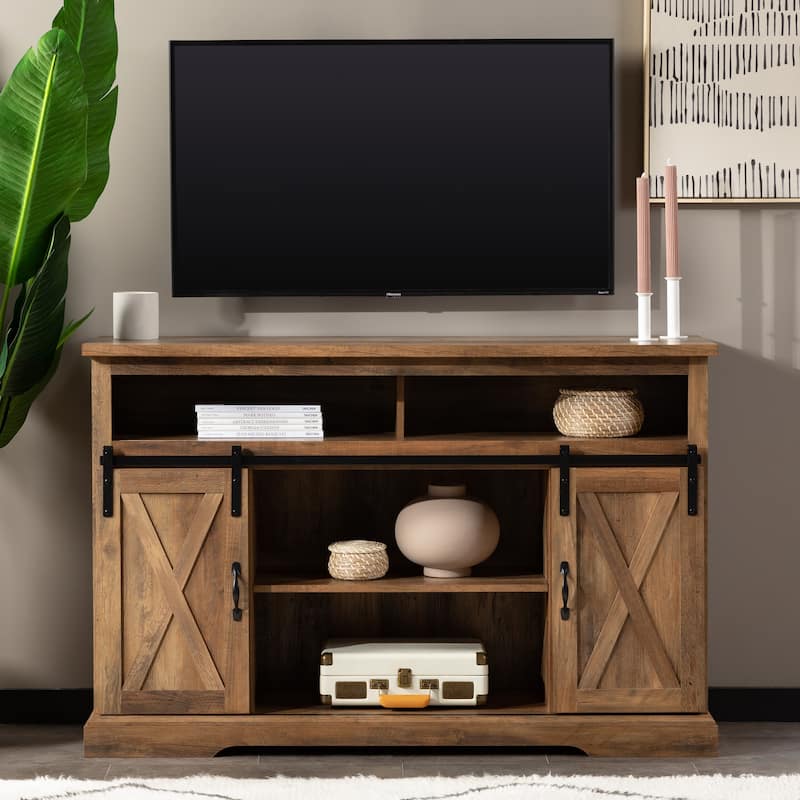 Middlebrook 52-inch Highboy Sliding Barn Door TV Stand - Rustic Oak