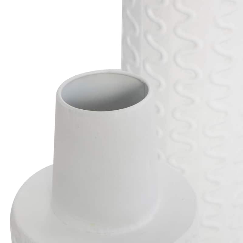 Metal Abstract Wavy Textured Vase - Set of 2 White - Roche River Decor - 5"W x 5"L x 16"H