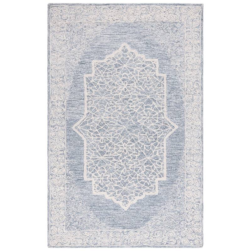 SAFAVIEH Handmade Abstract Seung Wool Rug - 6' Square - Ivory/Blue