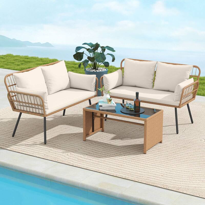 Costway Patio Wicker Loveseat Furniture with Seat Back Cushions, - See Details