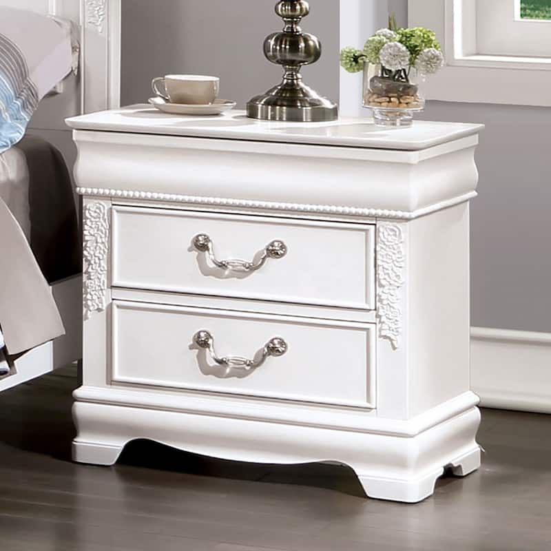 1pc Nightstand Solid wood Nickel Hanging Pulls 2-Drawers - White