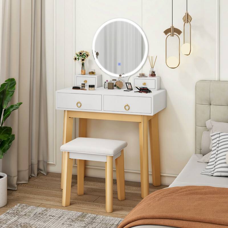 Gymax Makeup Dressing Vanity Table Set w/ Touch Screen Dimming Mirror - See Details