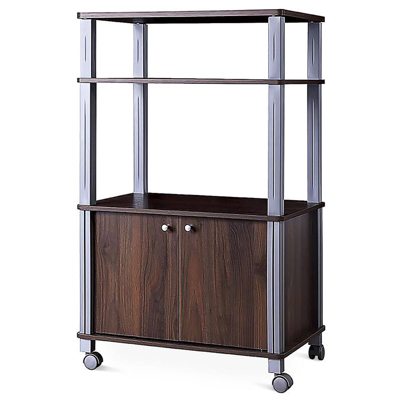 Rolling Kitchen Baker Rack Microwave Oven Stand Utility Shelf w Wheels - Brown
